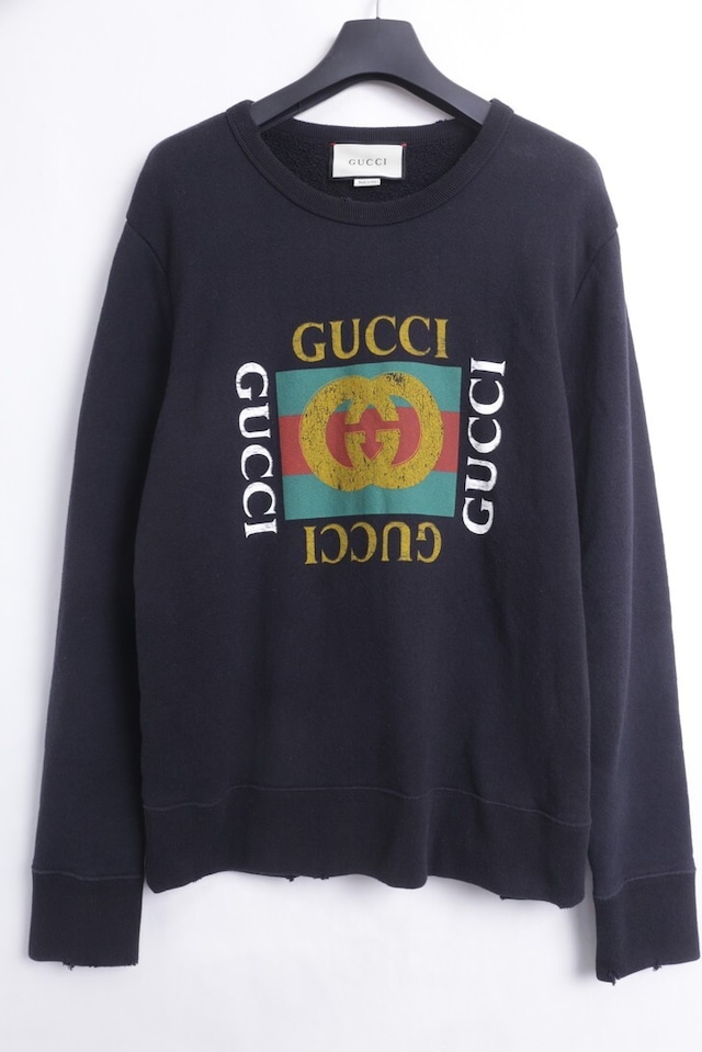 GUCCI VINTAGE GG LOGO DAMEGED SWEATSHIRT BLACK SMALL 454569 190JL1667