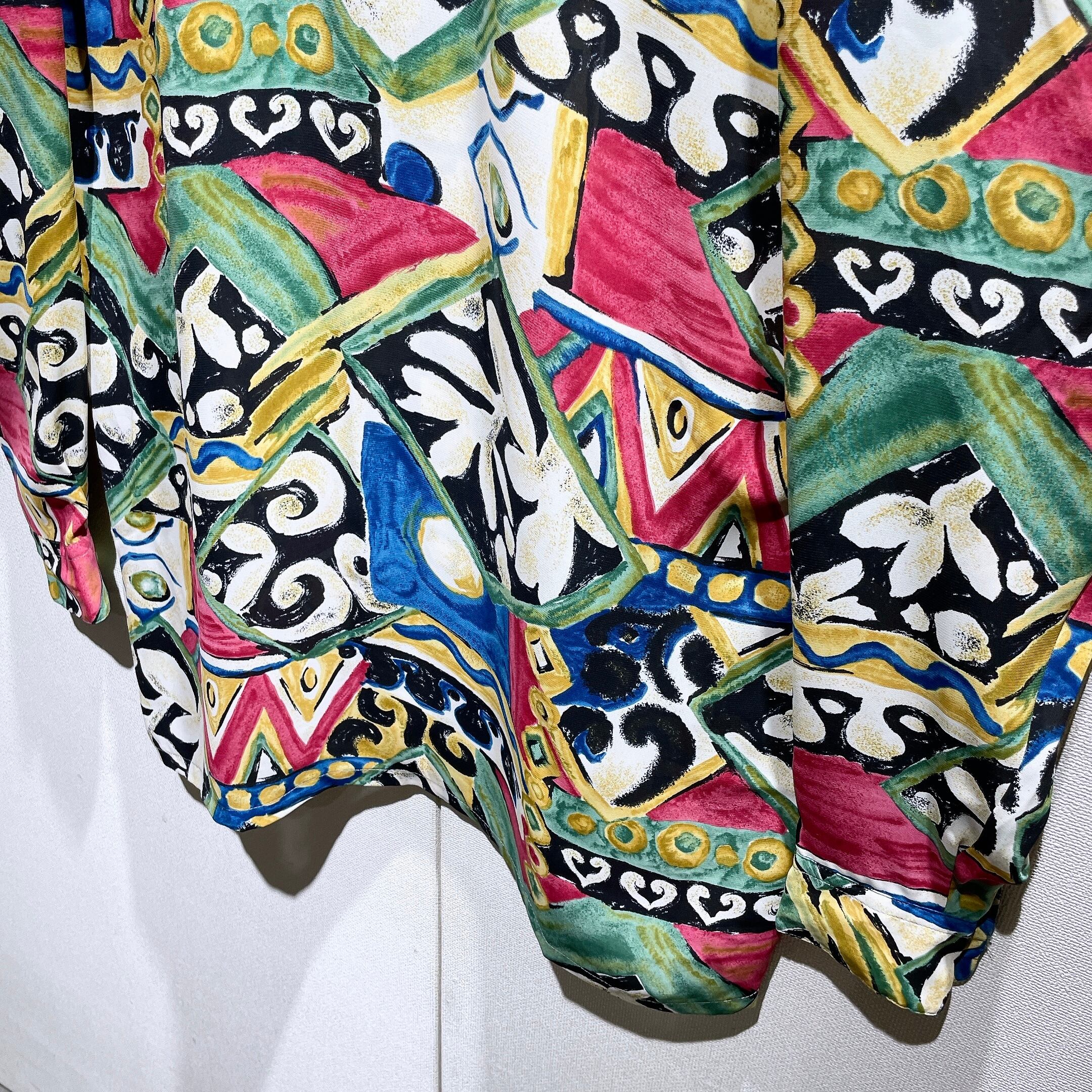 1990s Psychedelic art pattern Design vintage Drape loose Open collar shirt