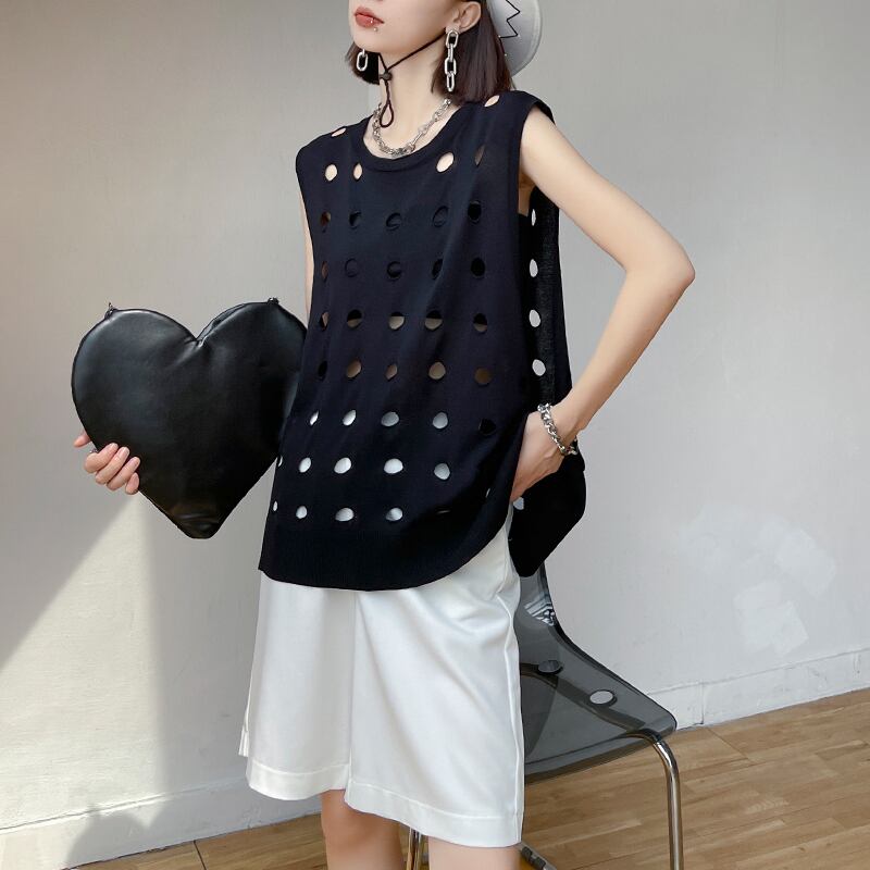 ブラックレディースサマールーズ薄手スタイルノースリーブトップス 夏物 ラブタオタオダレンハウス52129774874