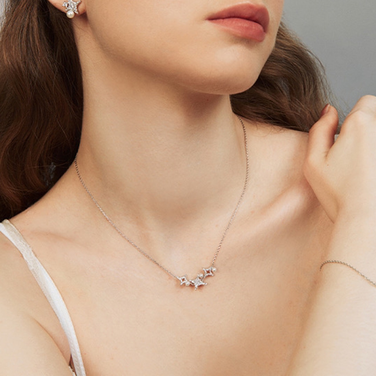 おしゃれ キラキラ スター パール シルバー ネックレス - 3
