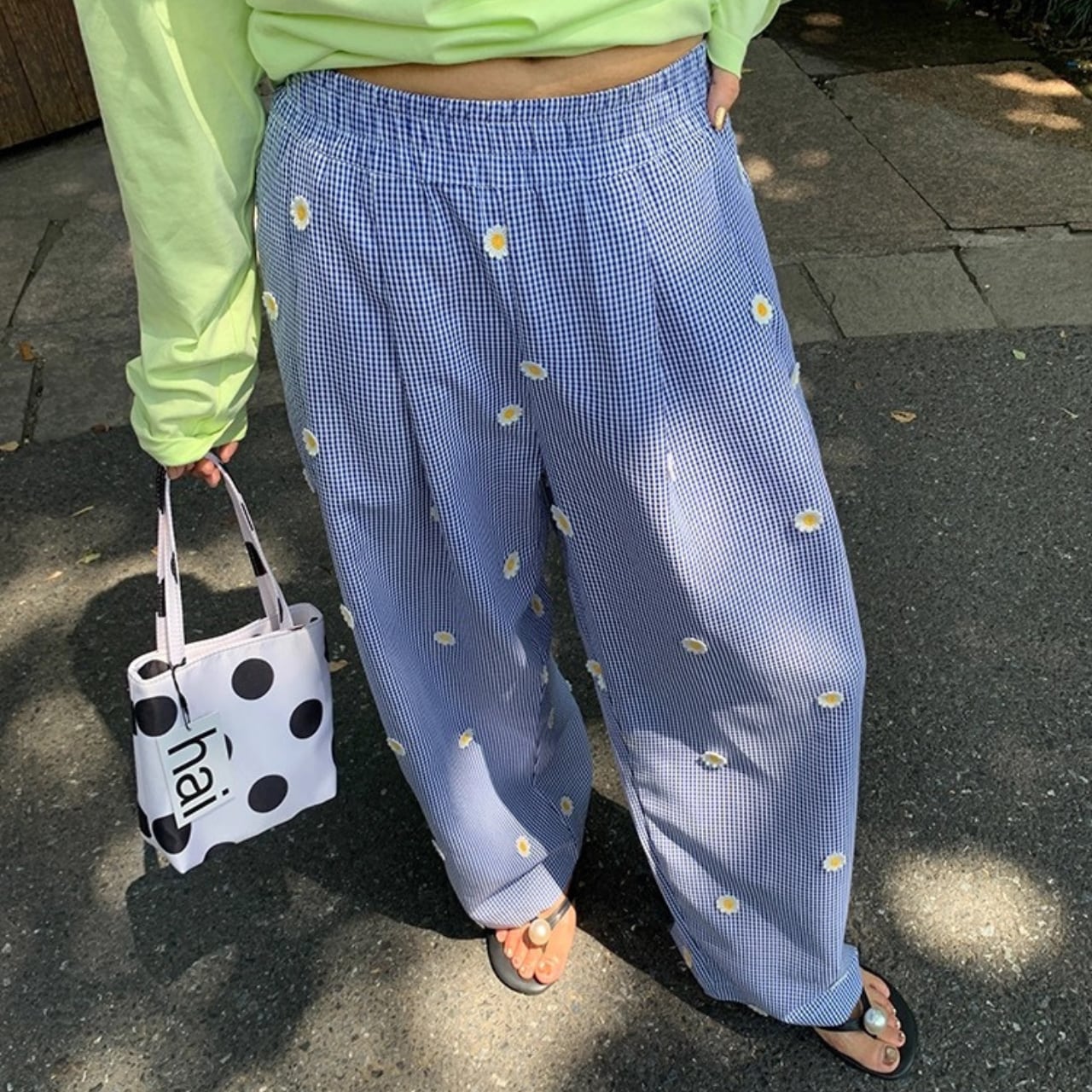 ポップアップフラワーチェックパンツ R01291