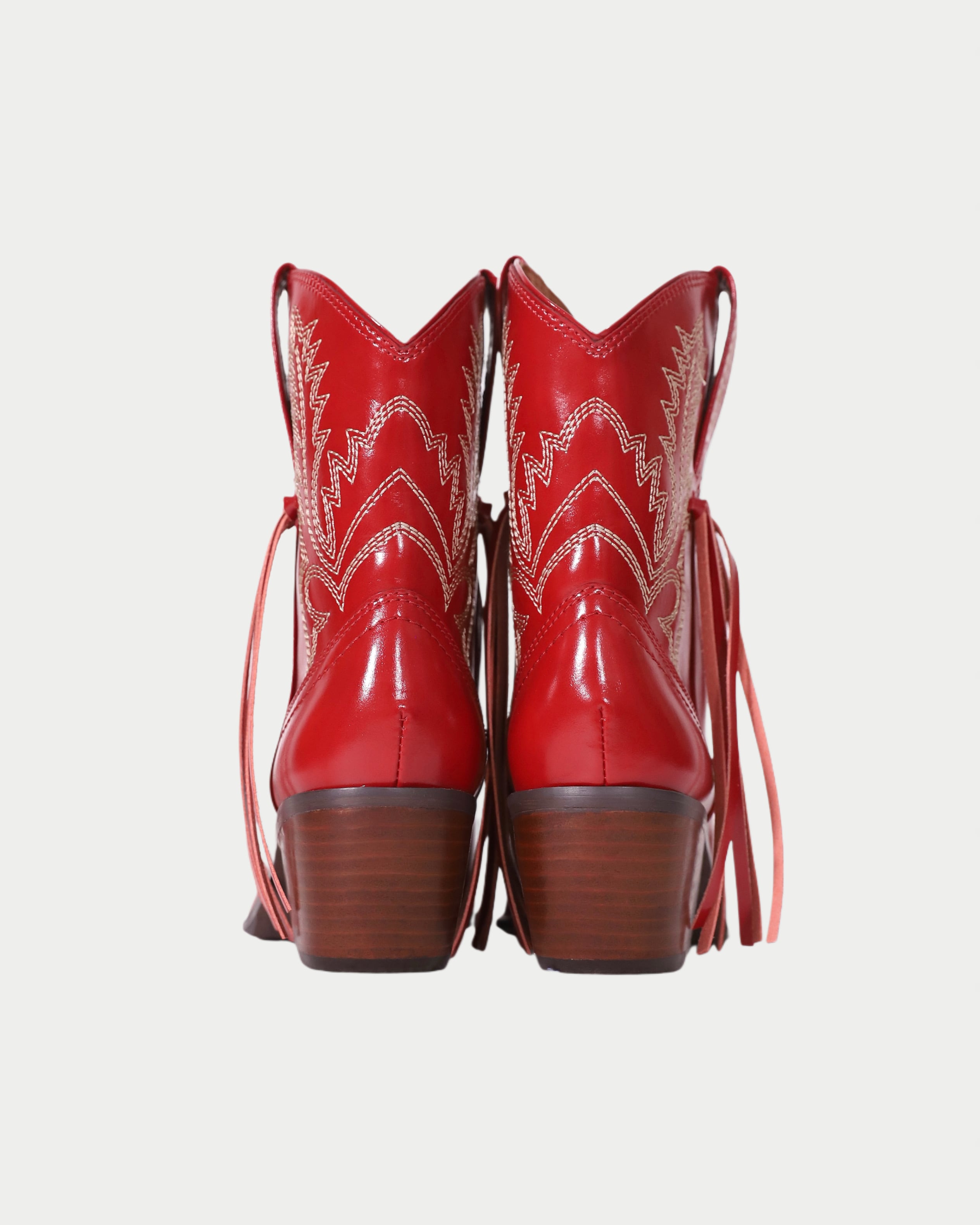 ウエスタン風ラバーブーツ　赤 Tassel Western Short Boots - Neo Silver | AMBERGLEAM