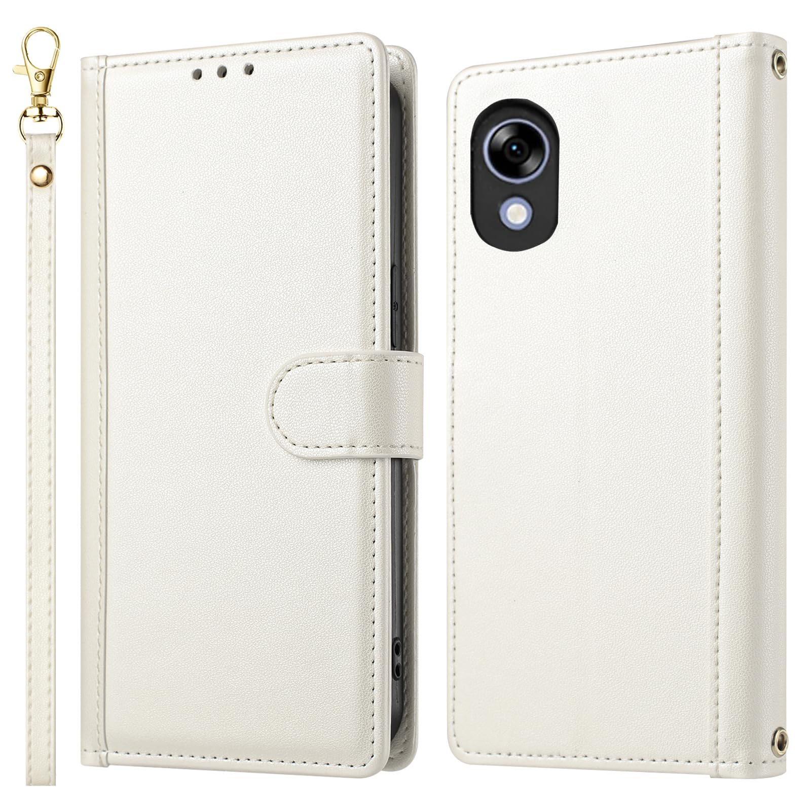 適用 かんたんスマホ5 A601ZT ケース 手帳型 ストラップ付き 【 Xungoujp CASE カード入れ 】 かんたんスマホ5A601ZT スマホケース 手帳 カバー ベルト付き スタンド機能 携帯カバー ベージュ