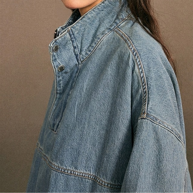 Washed denim pullover A00155