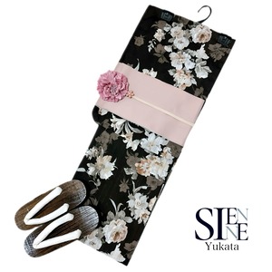 浴衣ジェンヌ 浴衣5点セット ブラウン 小花柄 綿 ゆかた 半幅帯 浴衣