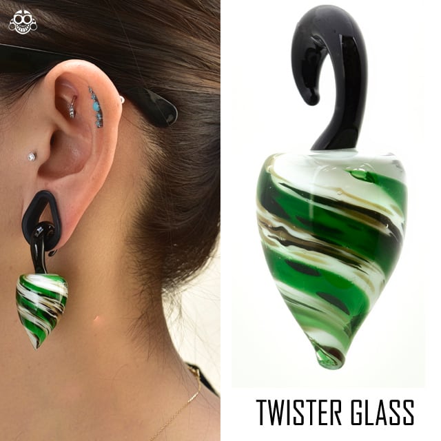ボディピアス 2G オシャレ 迷彩 ツイスター ガラスピアス フックピアス
