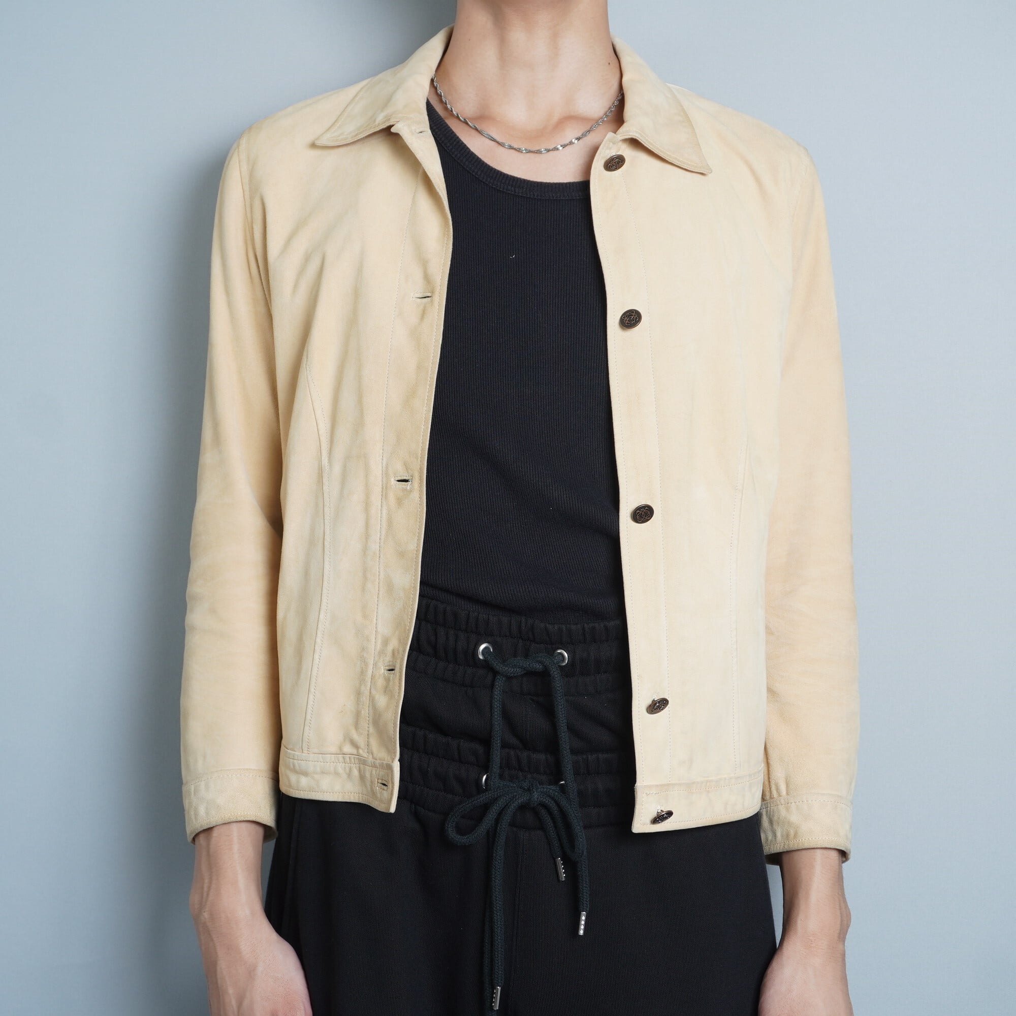 LOEWE】ロエベ 00s vintage アナグラム刻印メタルボタン GOAT LEATHER