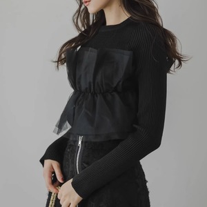 Slim‑fit layered‑style knit top with mesh panels (SN344)