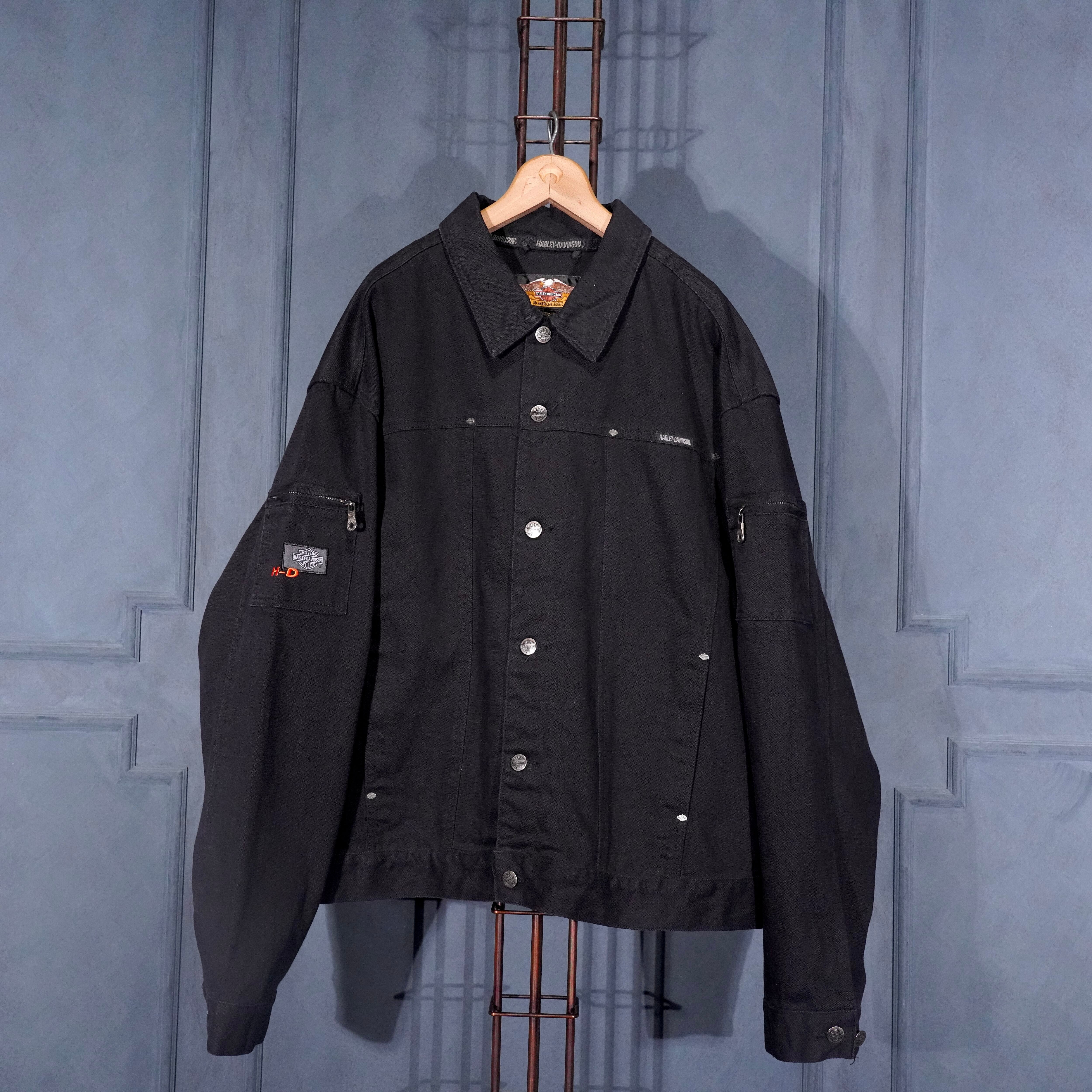 USA VINTAGE HARLEY DAVIDSON LOGO DESIGN BLACK COLOR DENIM JACKET