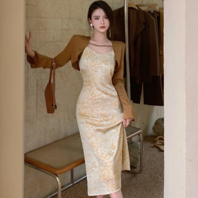 スタンダードスタイルドレス フローラルスカート カーディガン レトロ 花柄 YY-ファッション52366258330