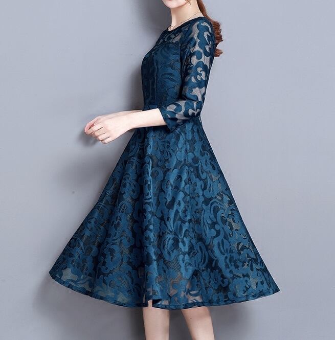 ワンピース レディース フレアワンピース ワンピドレス ミモレ ミモレ丈 袖あり 7分袖 七分袖 ラウンドネック フレア スリム タイト 細身 Aライン 刺繍 透け感 かわいい 大人可愛い きれいめ シンプル カジュアル 大人 上品 おしゃれ お洒落 レトロ 大人女子 こなれ感 ラブリー キュート ガーリー エレガント 送料無料 存在感 とろみ感 抜け感 春 夏 秋 冬 結婚式 二次会 10代 20代 30代 40代 デート お出かけ 女子会 休日 パーティー イベント 着回し 普段使い 韓国 韓国系