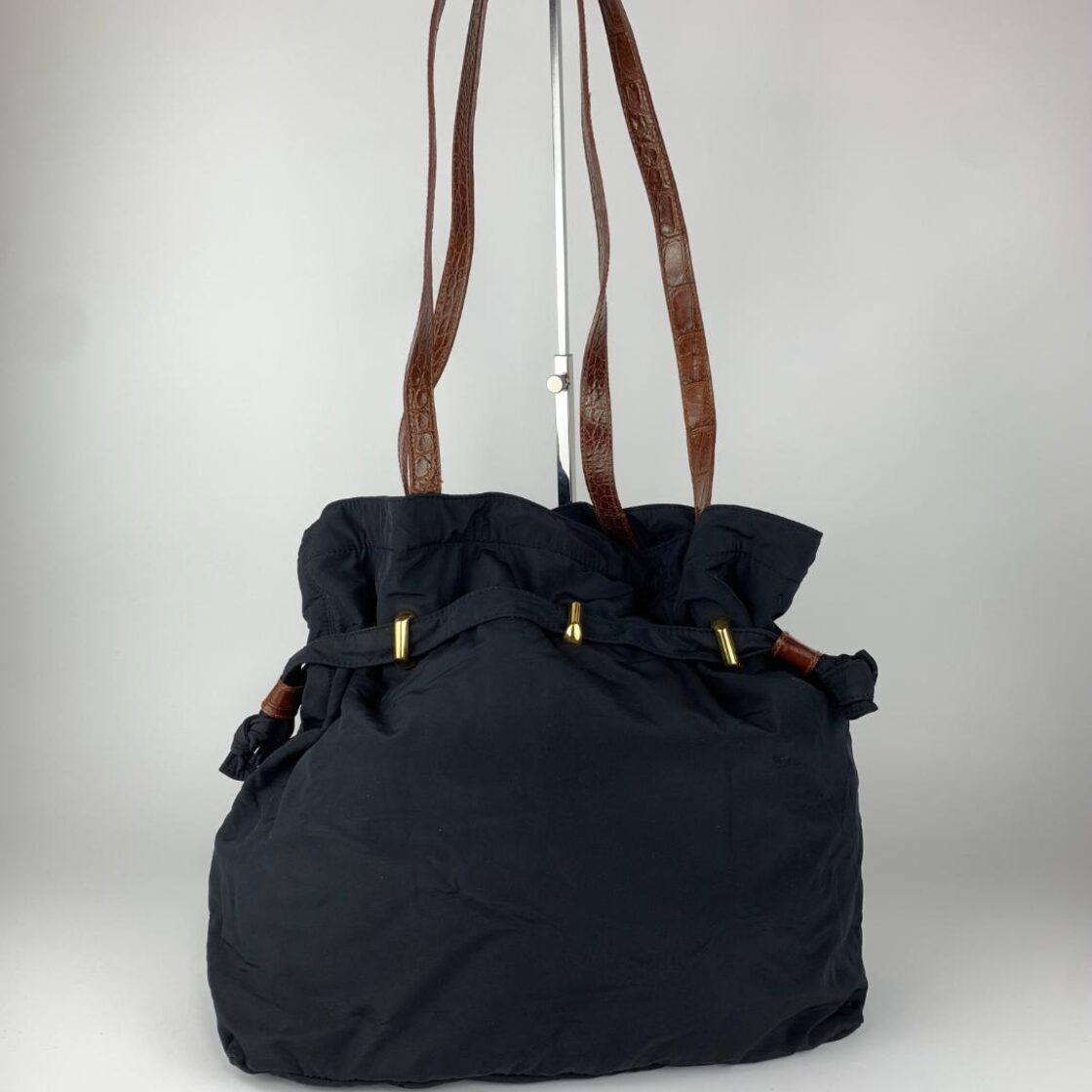 FURLA フルラ ナイロン トートバッグ レザー ブラック ゴールド | Pay ID