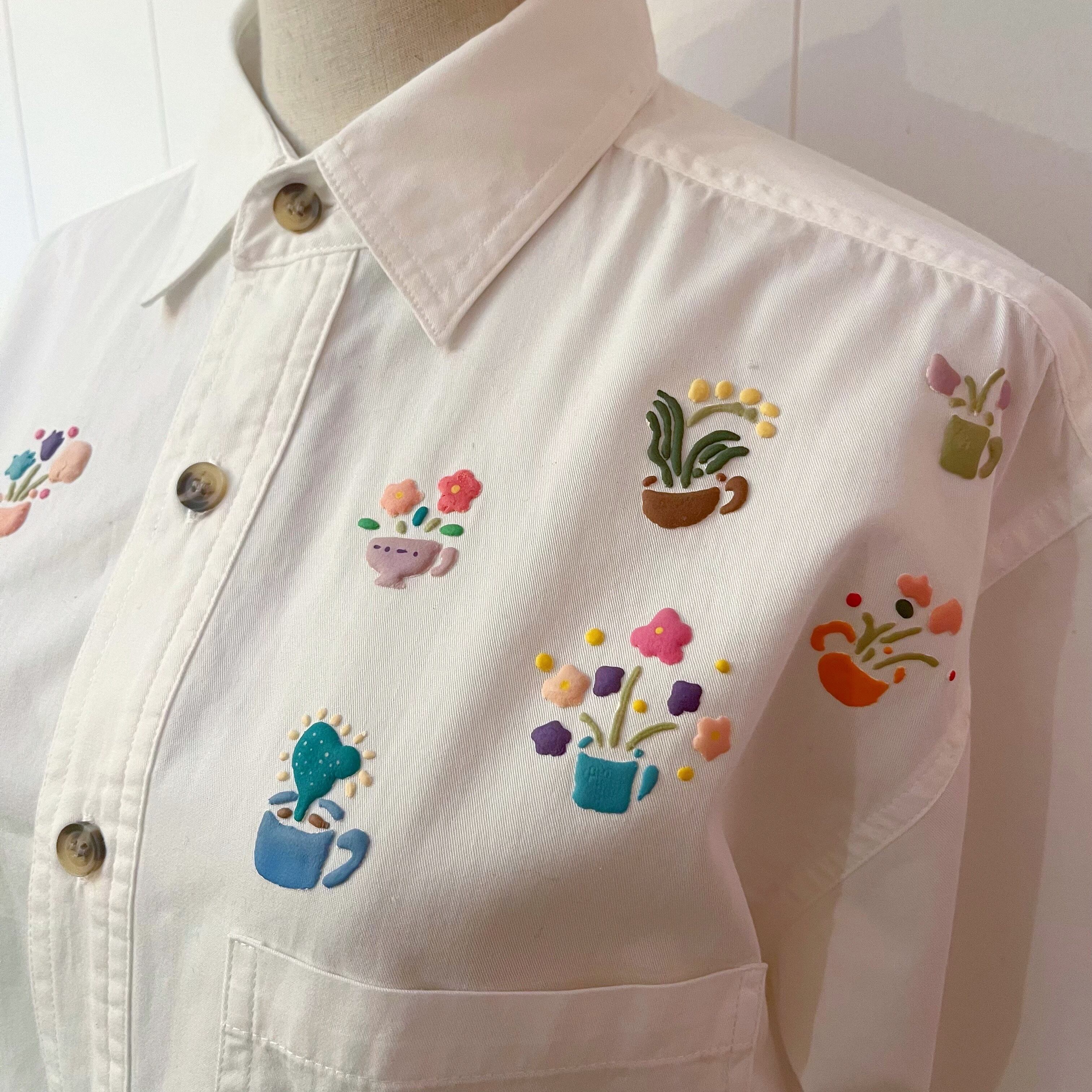 colorful mini flower white blouse