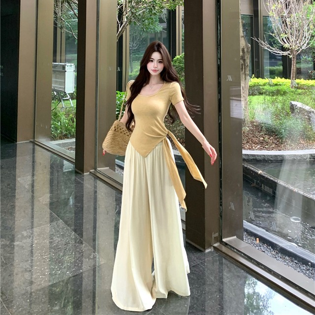 【set】イレギュラーＴシャツ×ワイドパンツセット　M32748