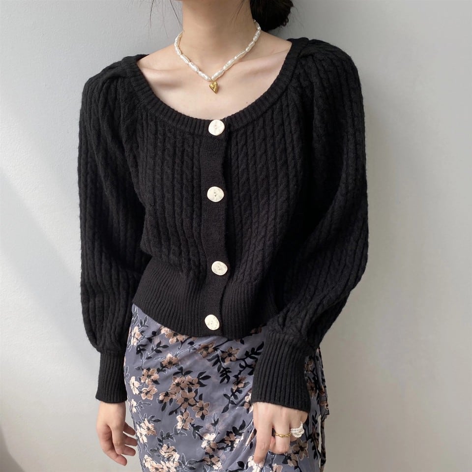 Shoulder pick lantern sleeve knit cardigan TO0680