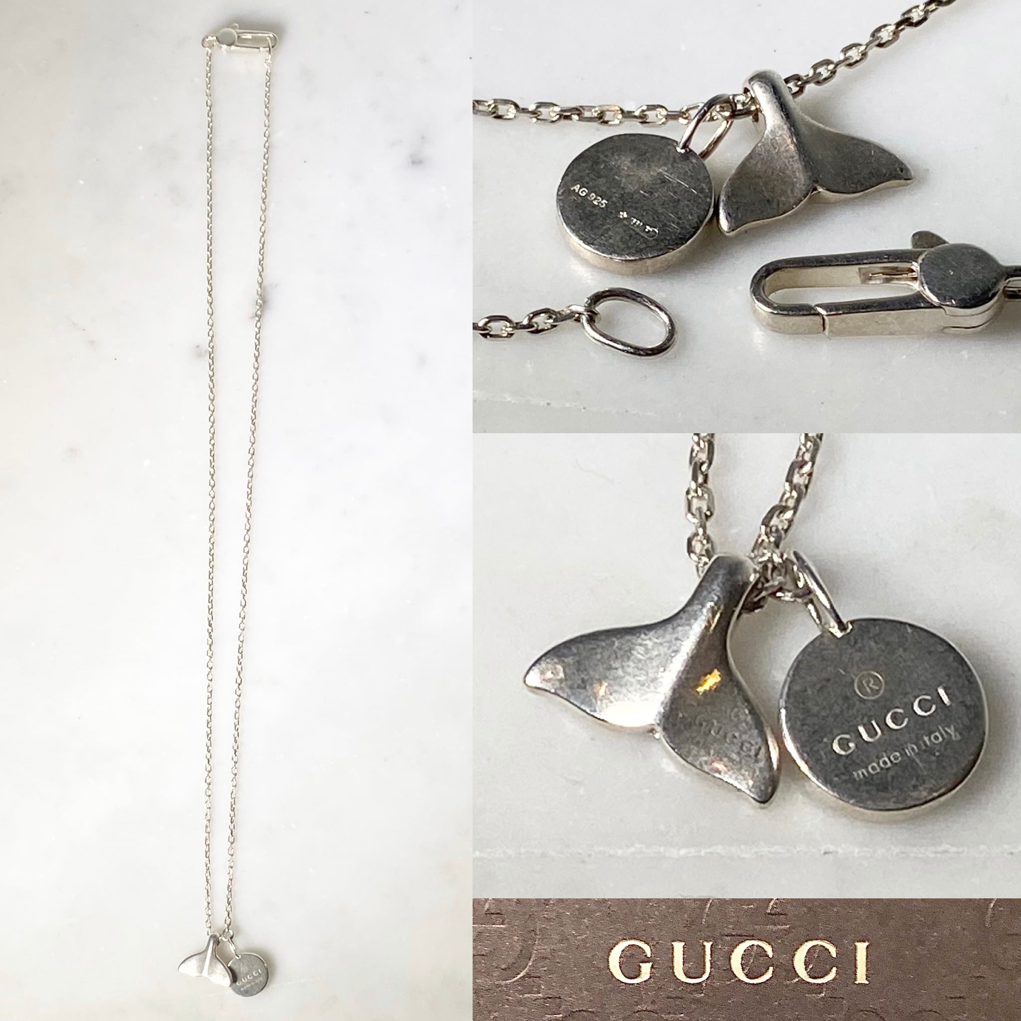 GUCCI silver double pendant necklace “dolphin tail” | NOIR ONLINE
