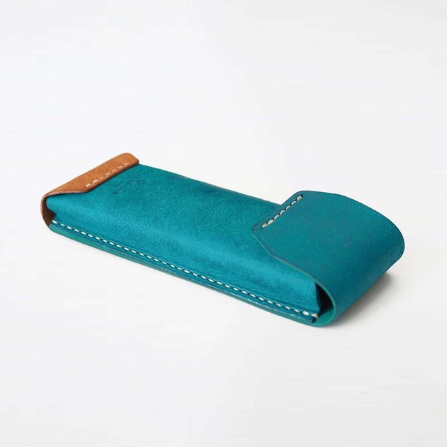 スリムなペンケース 大切なペン3本【ターコイズ×ブラウン】