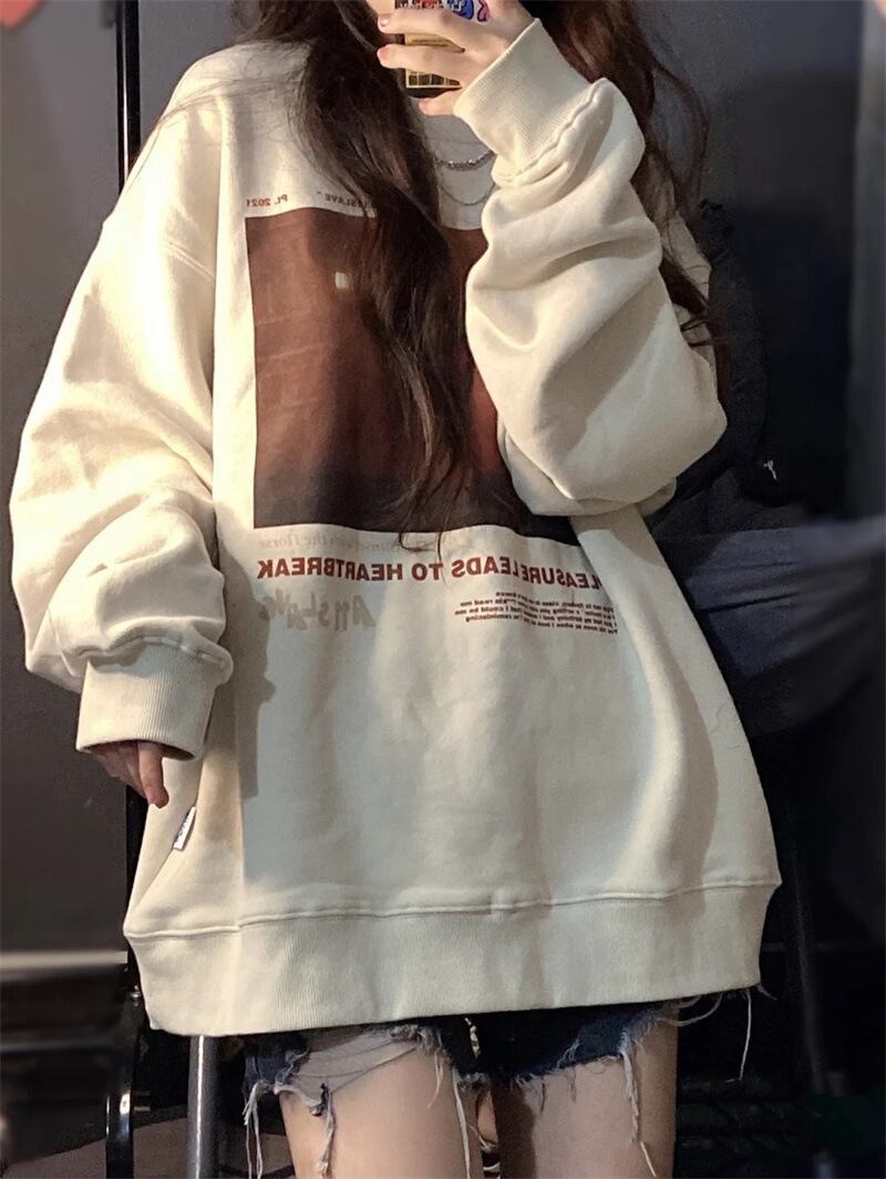 【新作】【送料無料】 2021 夕暮れ馬セーター女性の春と秋のデザインニッチイントレンドルーズプルオーバープリント怠惰なスタイルトップ 0395141918165