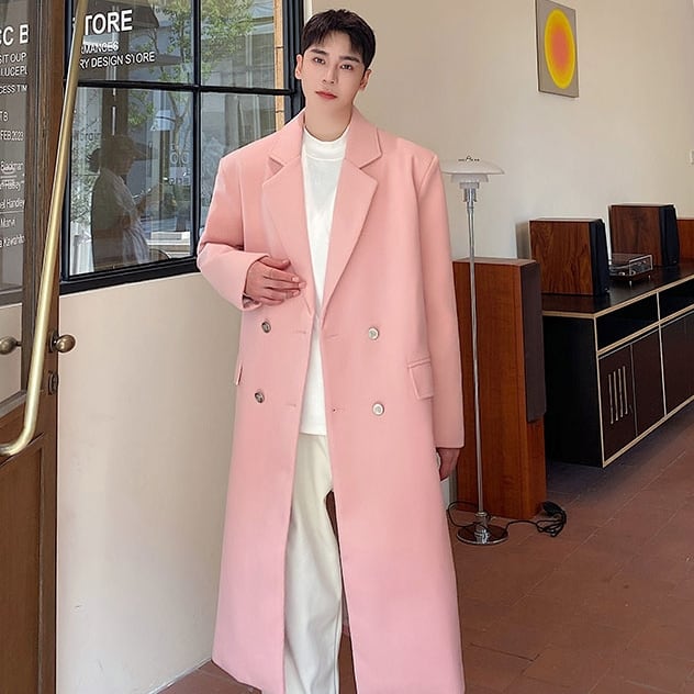 予約販売】コート ロング丈 メンズ ブラック 黒 ピンク シンプル 男前