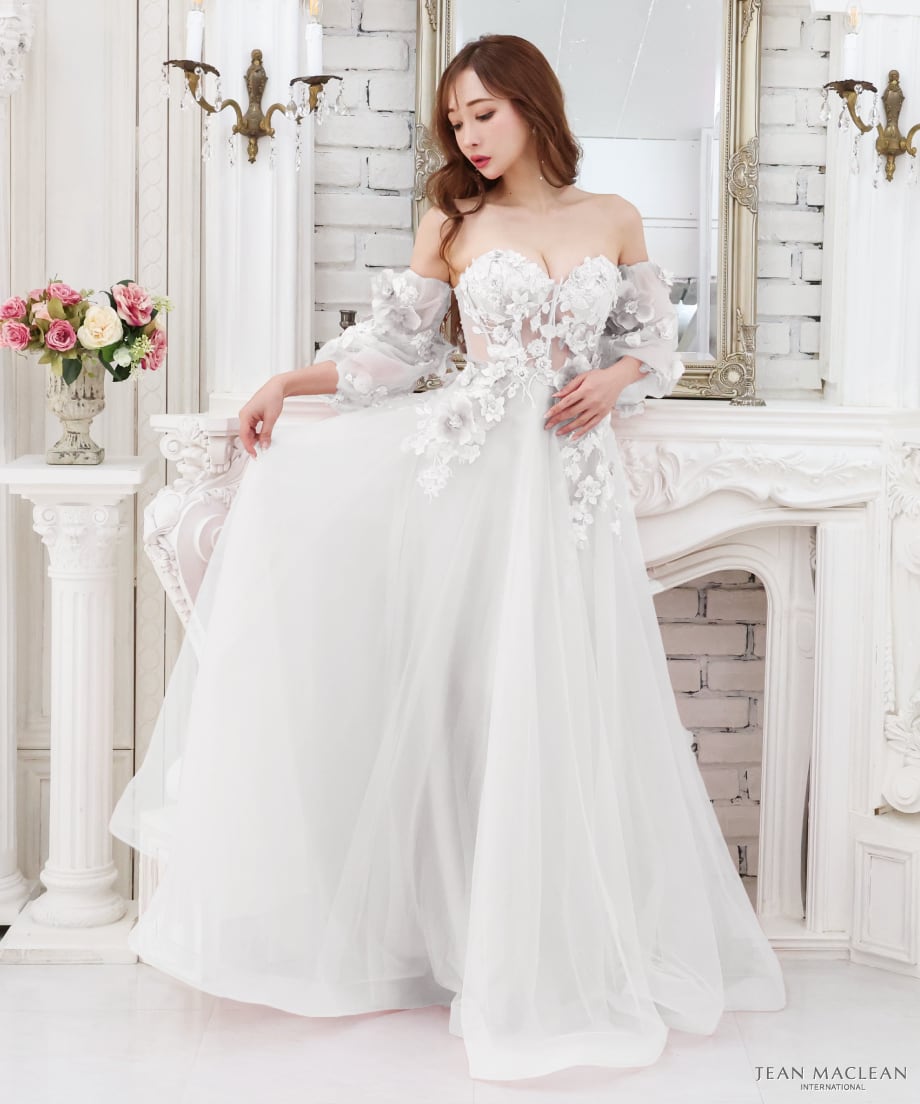 【IRMA JEAN MACLEAN】【即納】パフスリーブ付き/フラワーモチーフレース/姫/LongDress【21227】