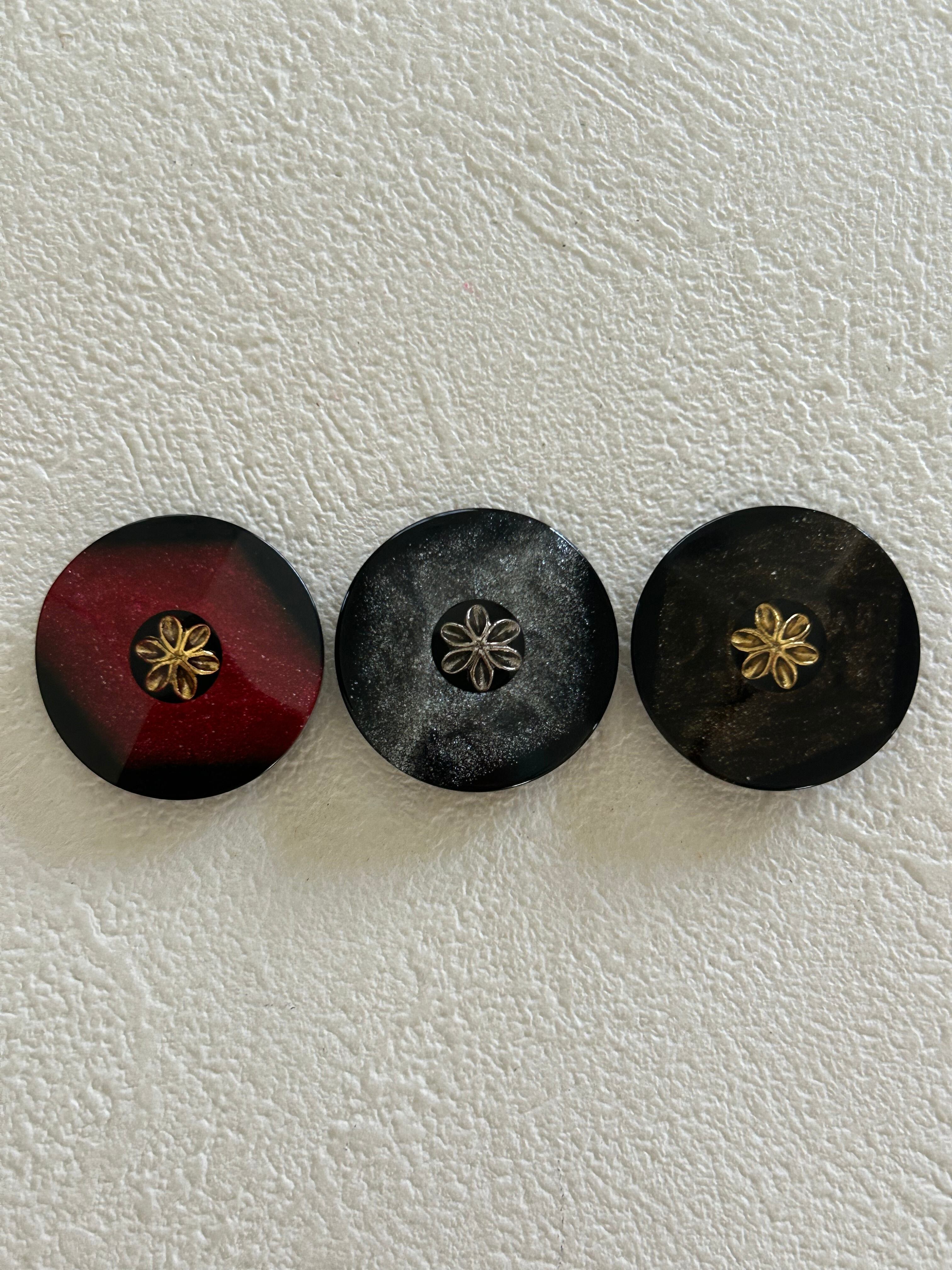 Japanese Vintage ボタン レッド/ブラック/ブラウン グリッター 23mm 昭和レトロ アクセサリーパーツ 装飾材 カルトナージュ