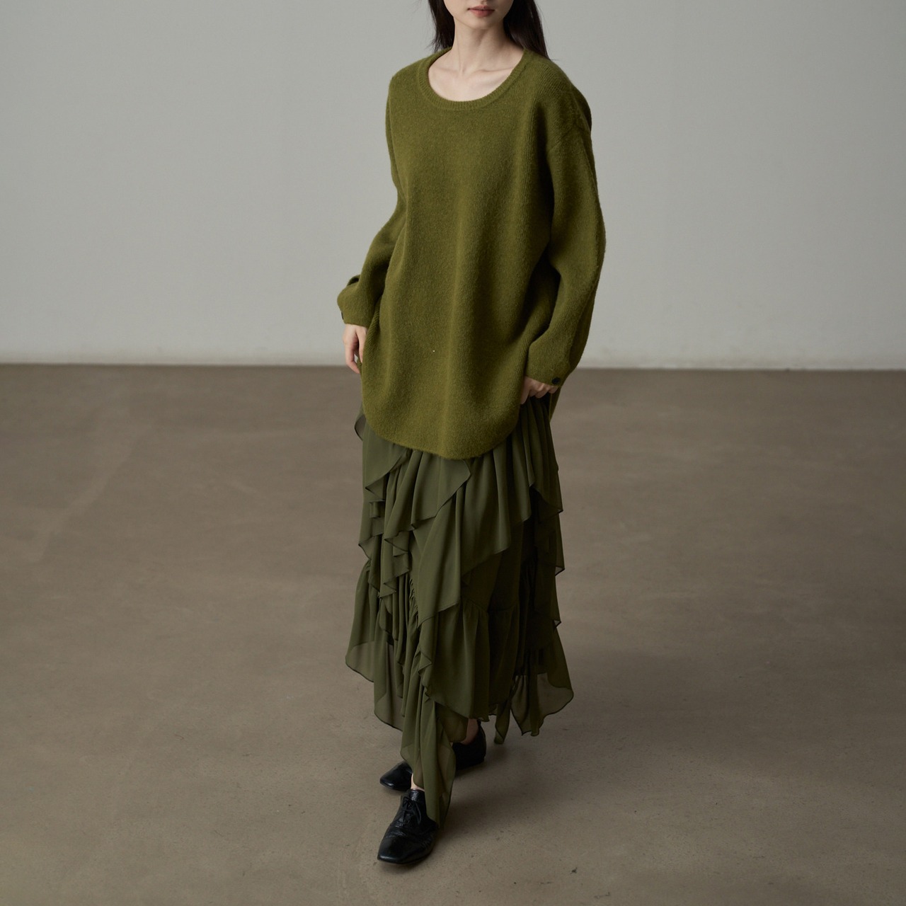 アシンメトリーフリルマキシスカート H0074