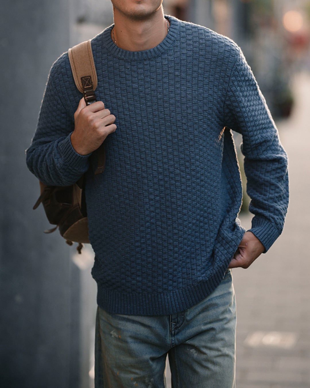 ワッフル クルーネックセーター 3色 E0105