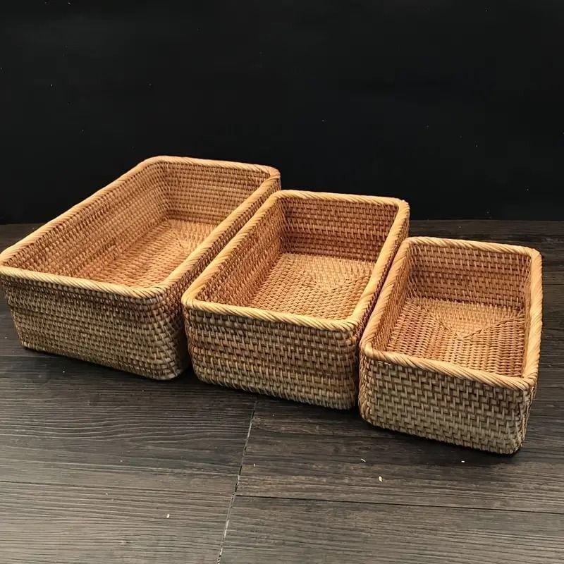 籐 収納箱 編み込みバスケット 収納バスケット 編まれたバスケット