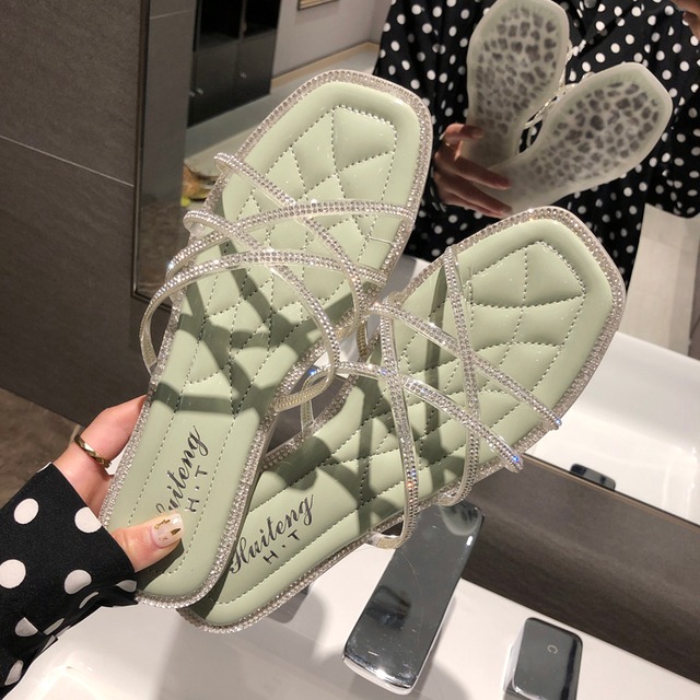 ネット赤妖精風水ダイヤモンドスリッパ女性2020新しい女性のドラッグ夏の女性の靴は、バージョンの野生のフラットサンダルを着用します 部族の婦人靴1976264
