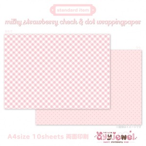 ラッピングペーパー491.milky strawberry check & dot