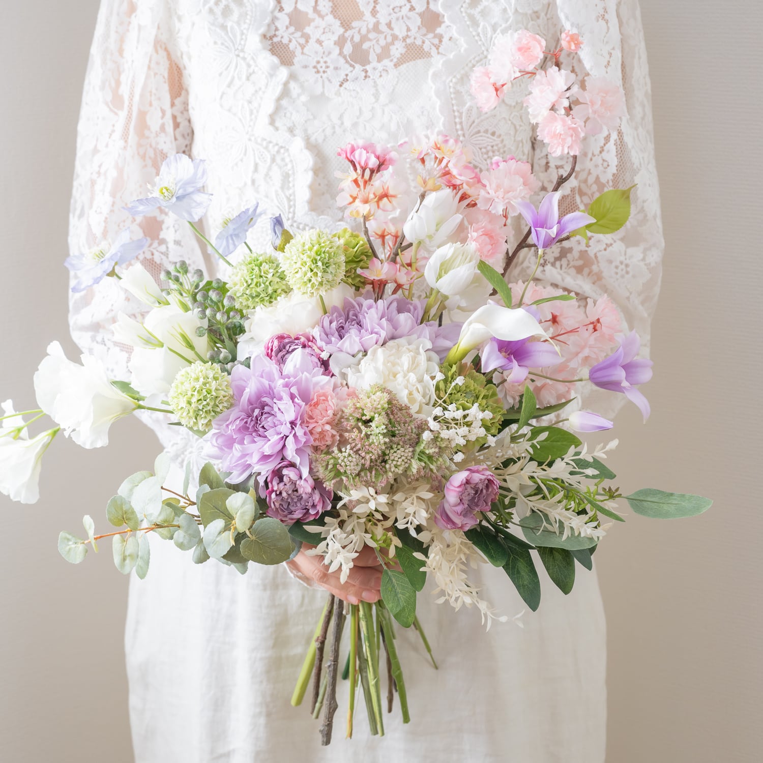 送料無料 桜 サクラ かすみ草 プロテアのブライダルブーケd 春の結婚式や二次会 前撮りやフォトウェディングの花嫁様の白無垢 色打掛にも 全身保湿プロダクト Soie スワ By Loufreasy ラフリジー