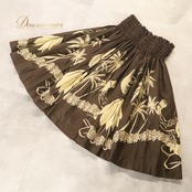 フラダンス 衣装 ALOHA FABRICS アロハファブリック パウスカート ブラウン系 植物柄 ダンサー柄 踊り子 ハワイアンプリント ハワイアン アロハ フラ ダンス レッスン 練習 シングル スカート フレア 茶 ベージュ系 華やか かわいい おしゃれ 上品 大人っぽい 練習着