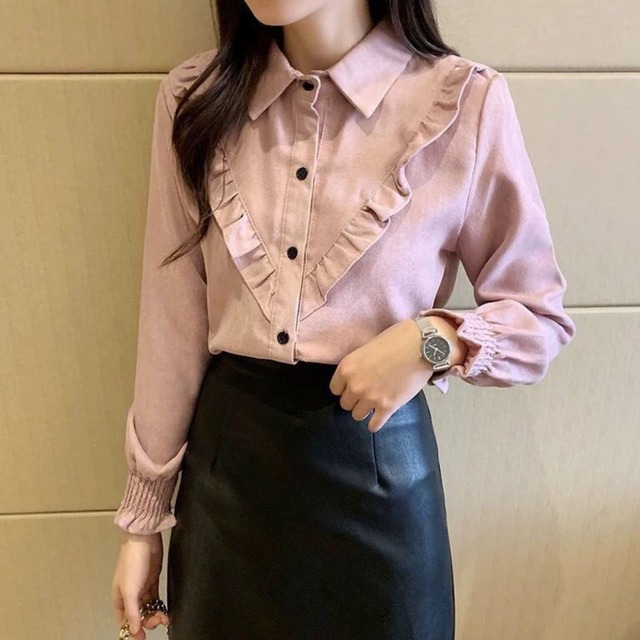 Ruffle stitch elegant slim corduroy blouse ( 4color )