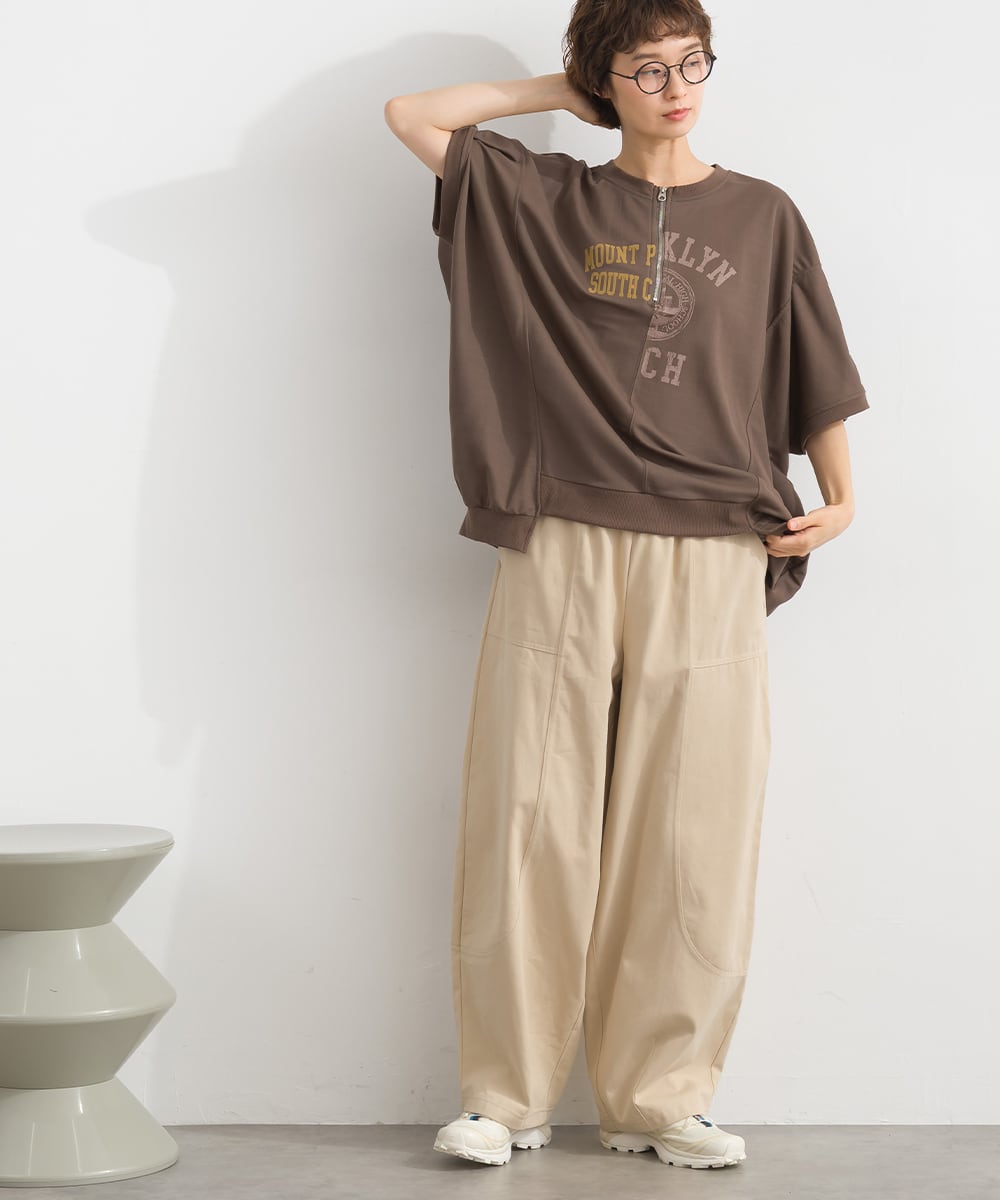 J262076 【接触冷感シリーズ】リメイク風ドルマンハーフZIPプリント