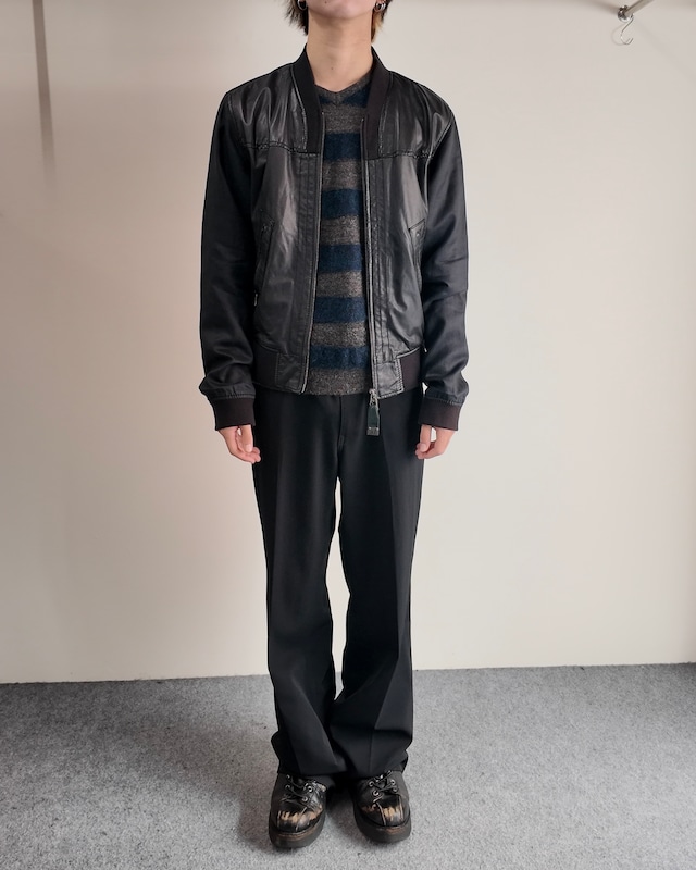 【ARMANI Jeans】leather coating linen switching blouson