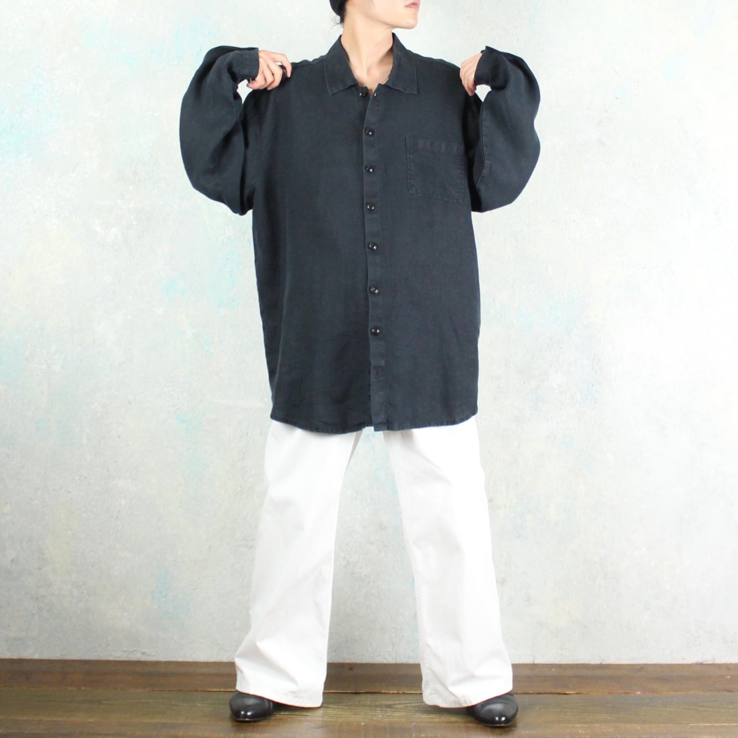 FLAX オーバーサイズ ブラック フラックス リネン デザイン シャツ