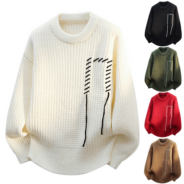 ☼5色選択可、配色セーター!【WSシリーズ】★セーター★ ユニセックス 5color ニットトップス 大きいサイズ ラウンドネック