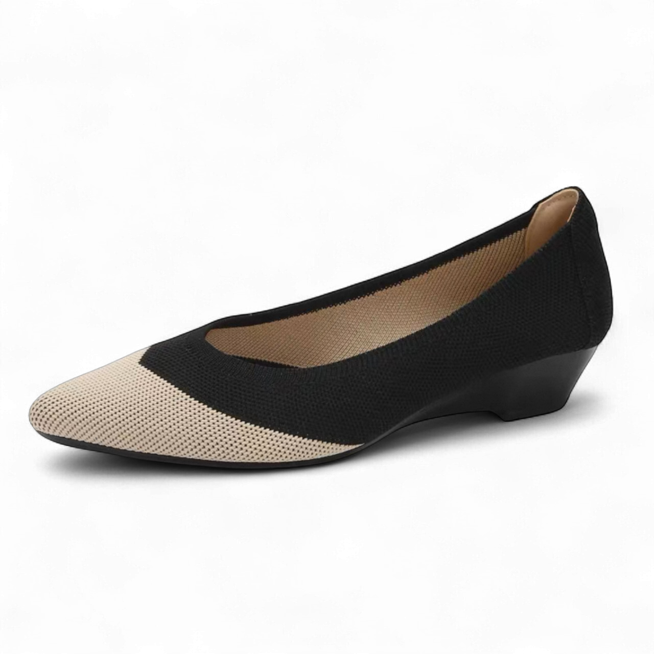 ニットウェッジパンプス ブラック×ベージュ knit wedge pumps Black×Beige 254-S-4