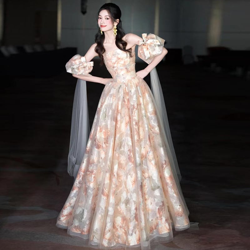 ロングドレス キャバドレス パーティードレス イブニングドレス プリンセス ストラップレス チュール キラキラ エンゲージ パーティー 誕生日 JC2-ZX338