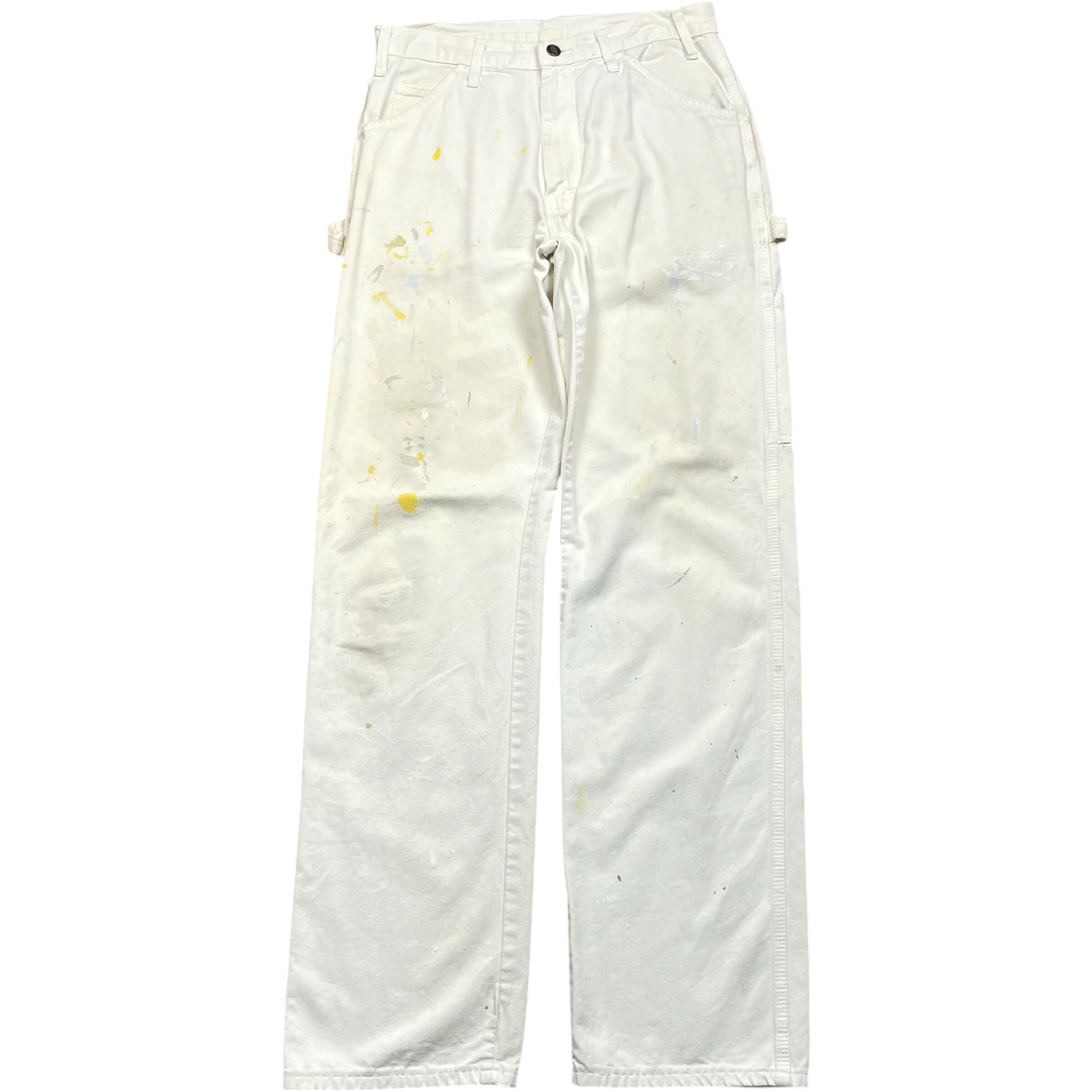 《実寸 W31 L32》 Dickies ディッキーズ ペインターパンツ ワークパンツ ホワイト ペイント 企業ロゴ ワンポイントロゴ no.10282