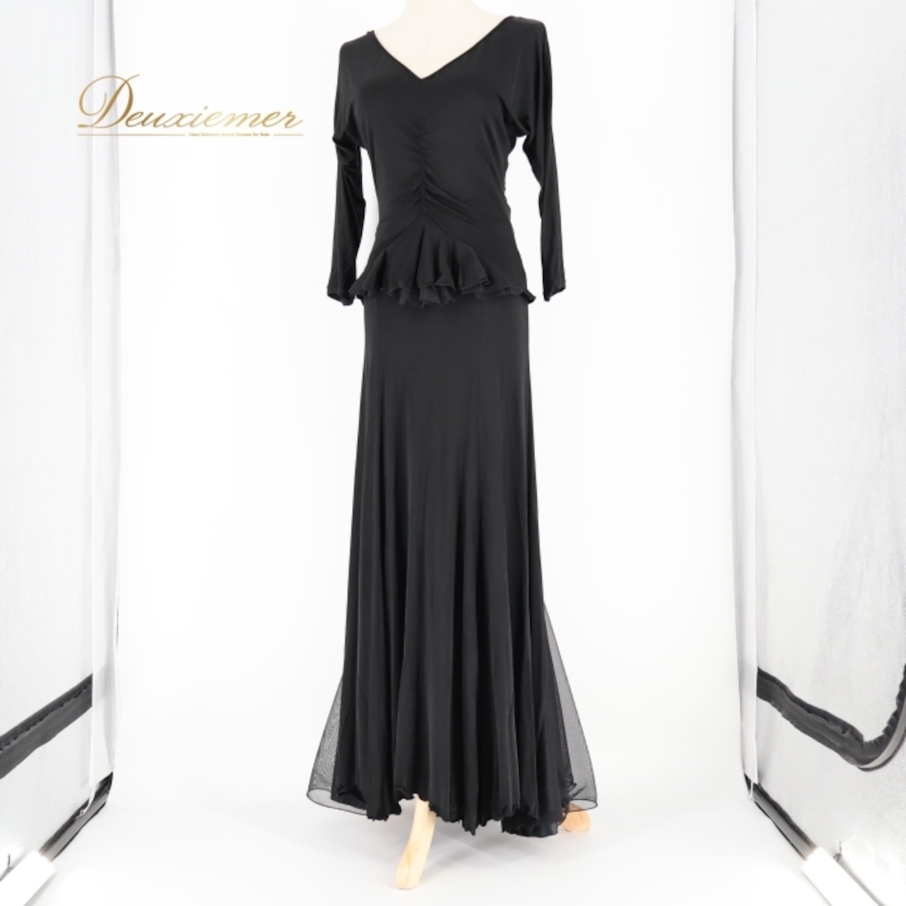 社交ダンス 衣装 ツーピース ブラック系 チャコット Chacott 無地 シンプル 黒 伸縮 ストレッチ セットアップ 上下セット 上品 日本製 パーティー かわいい ダンス衣装 イベント ステージ