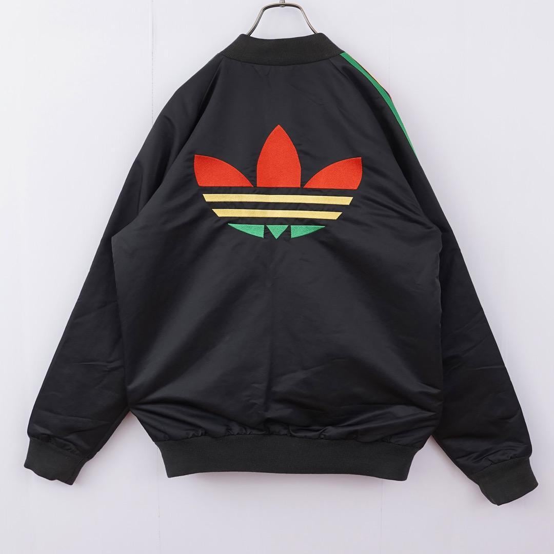 アディダス 中綿ジャケット ラグラン 刺繍 ラスタ L 黒 赤 緑
