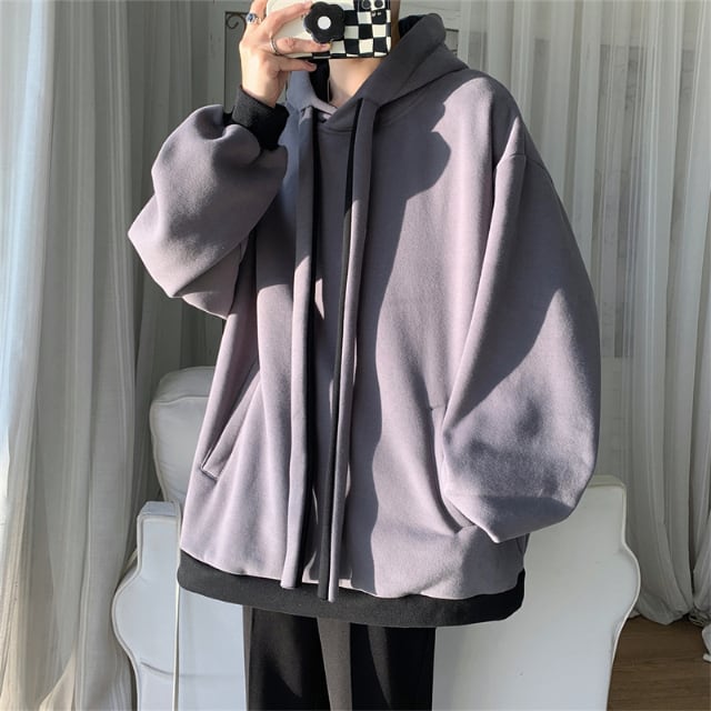 【予約販売】パーカー トレーナー スエット 太紐 シンプル 長袖 バイカラー メンズ ユニセックス レディース ブラック ホワイト グリーン グレー 無地 カジュアル こなれ感 お洒落 韓国 トレンド 冬秋冬春 M/L/XL/2XL