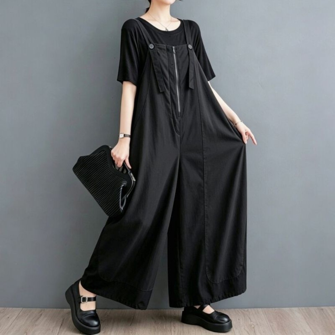 ジップフロント ロング サロペット  30281