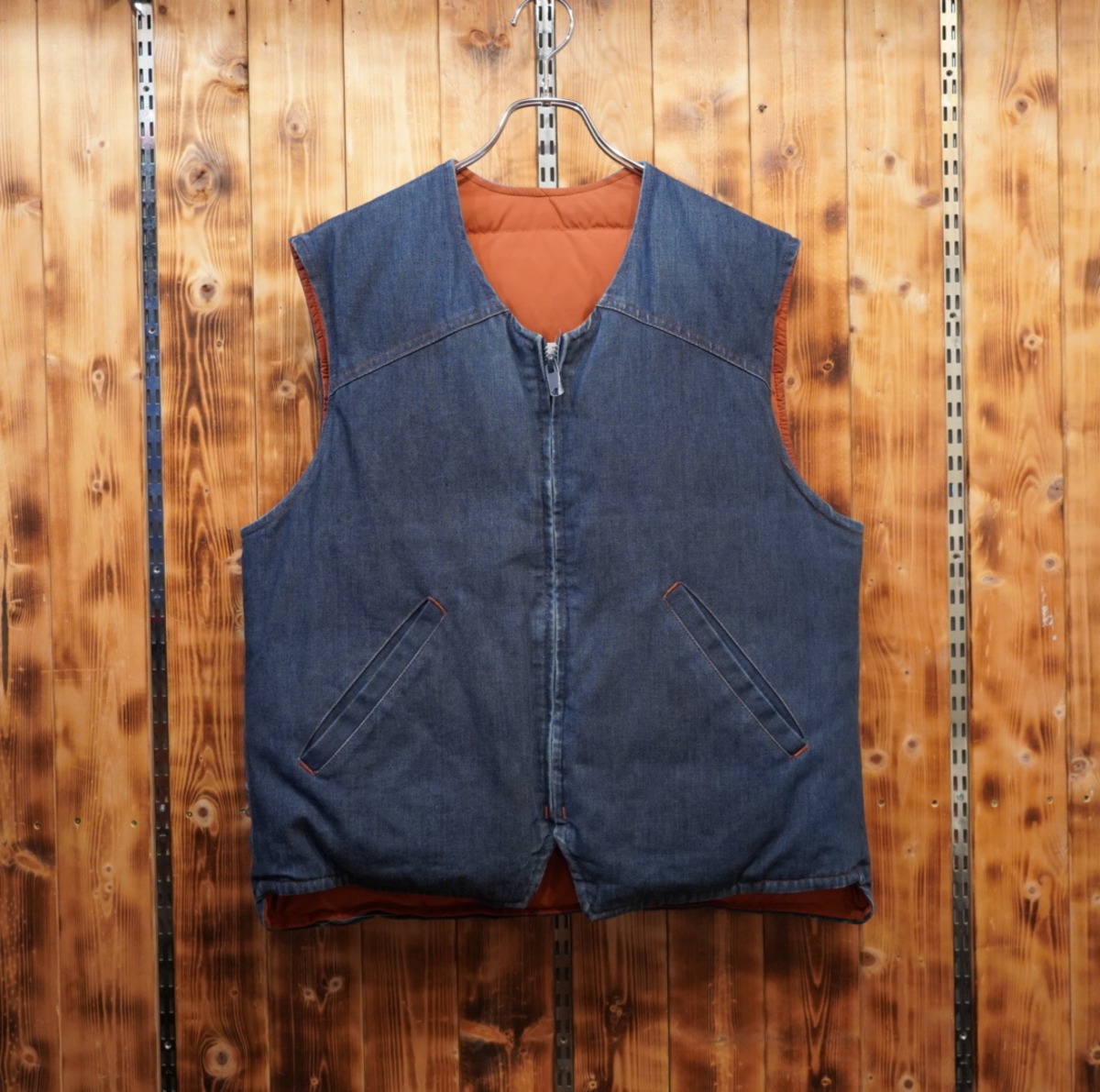 70s80s eddie bauer リバーシブル ダウンベスト デニム XL(実寸M〜L 