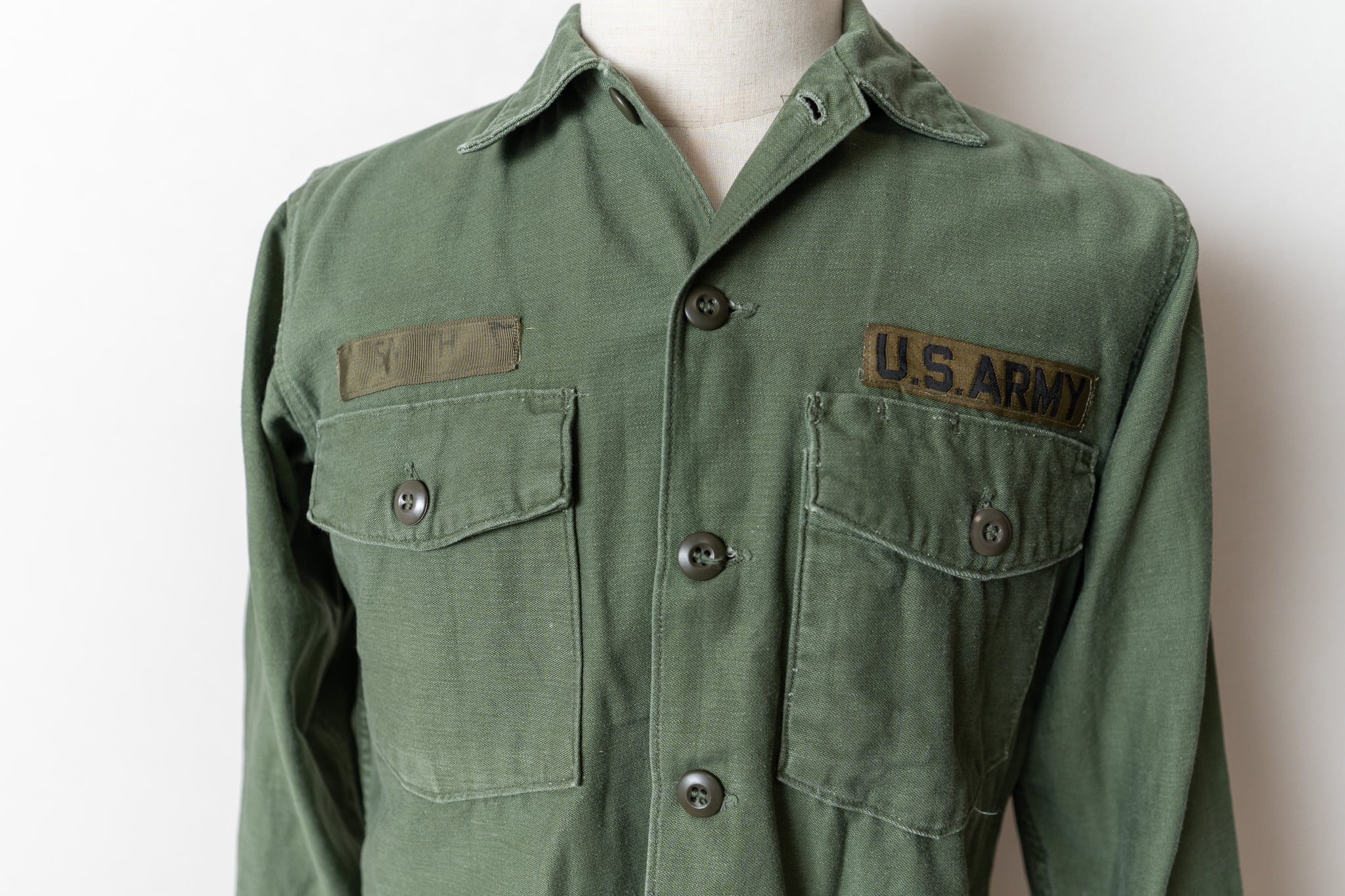 15 1/2✕33】U.S.Army 70's OG-107 Utility Shirt Cotton100％ 