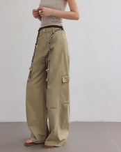 Flap design wide leg cargo pants L0178
