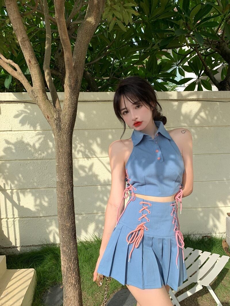 プリーツスカート レースハイウェストウェスト薄手Aラインショートサマースタイル 夏物 ブラックストロベリース30083047527