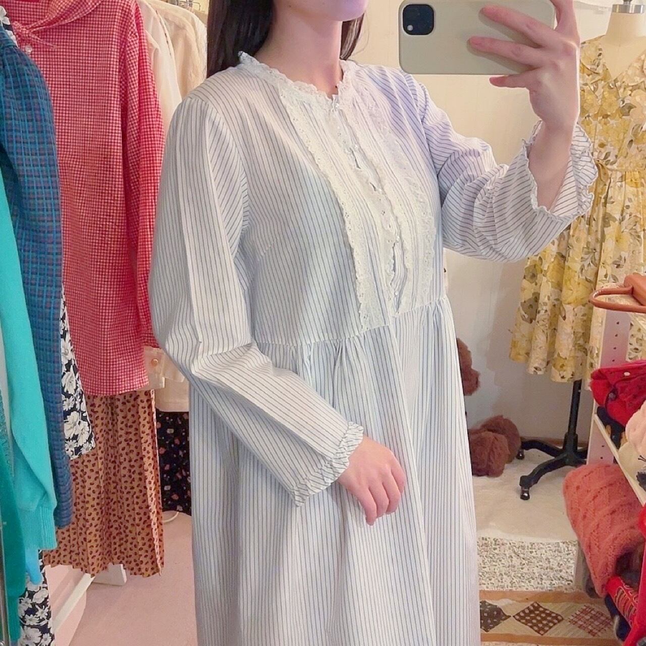 blue stride cotton lace one-piece