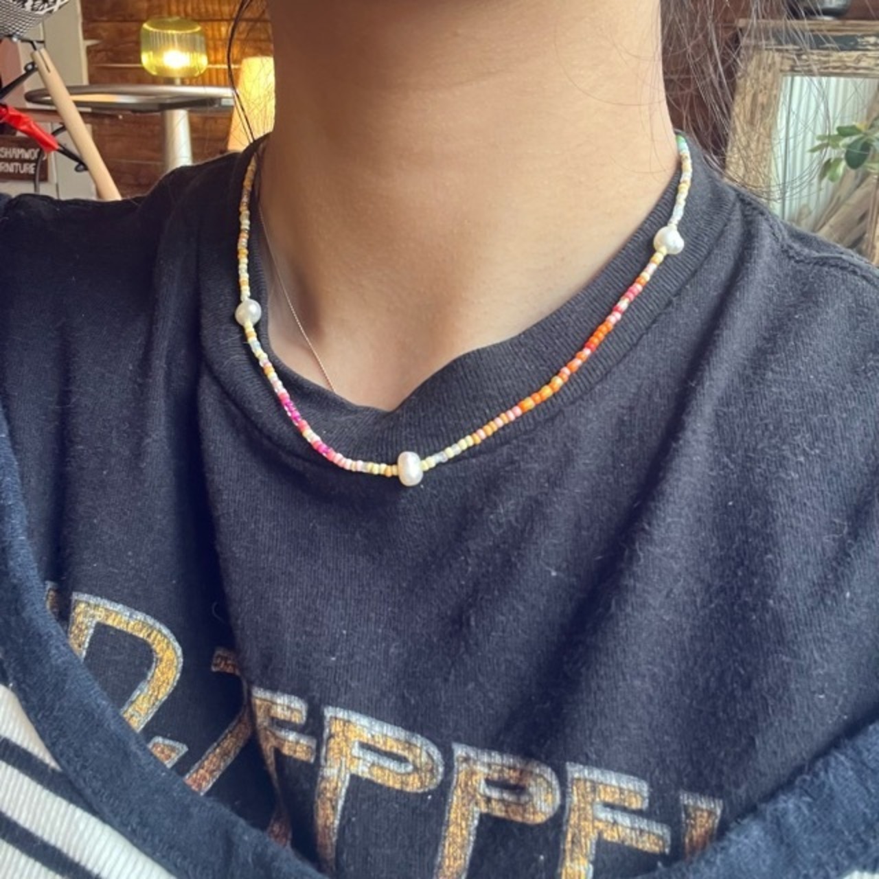 TOPANGA Jewelry　White accent beads necklace　ホワイトアクセントビーズネックレス　Whitebeads　beads　ネックレス　ギフト　プレゼント